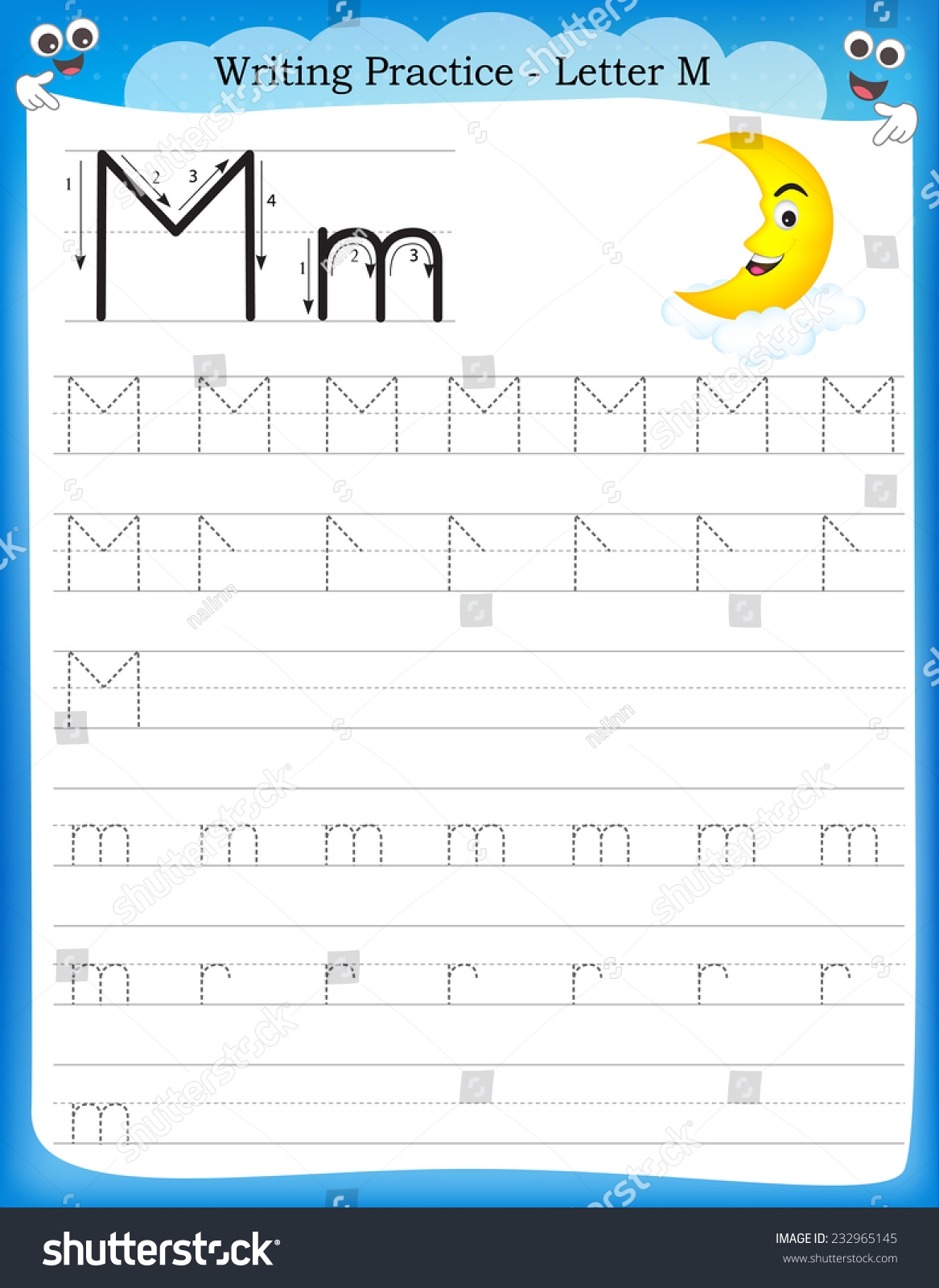 Writing Practice Letter M Printable Worksheet Stock Vector Royalty Free 232965145 Shutterstock