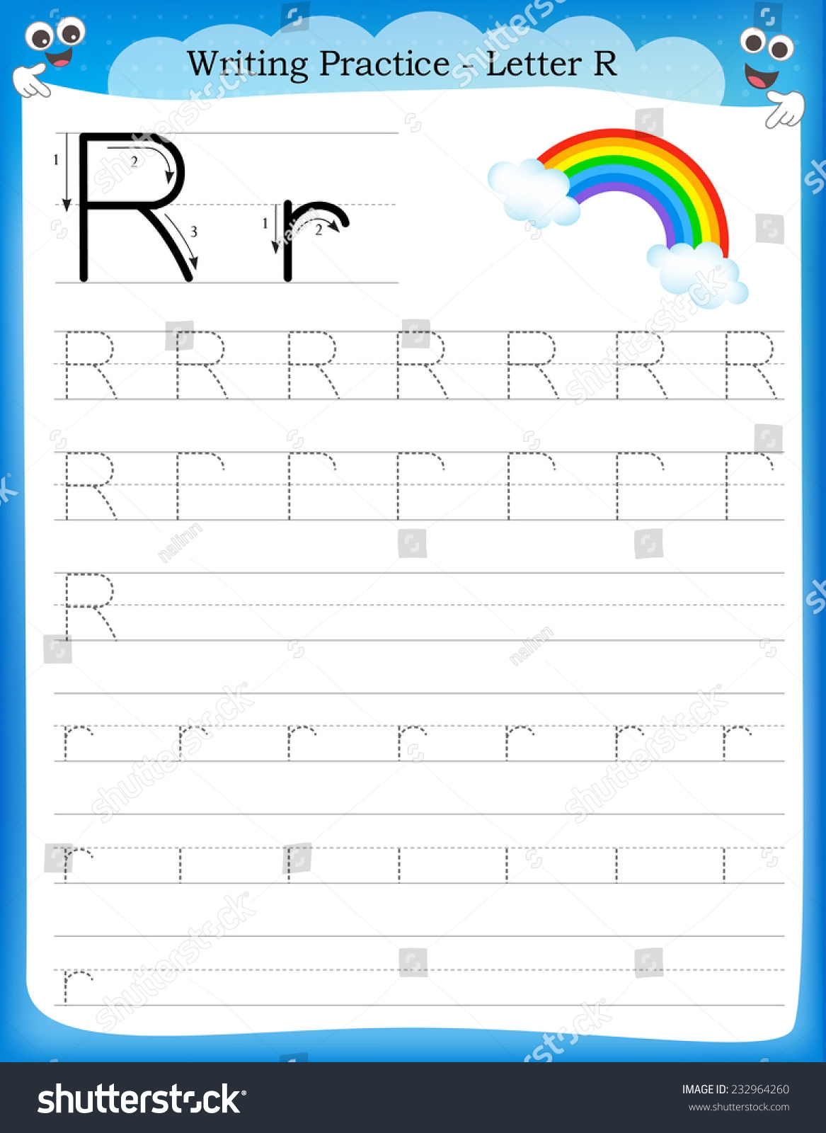 Writing Practice Letter R Printable Worksheet Stock Vector Royalty Free 232964260 Shutterstock