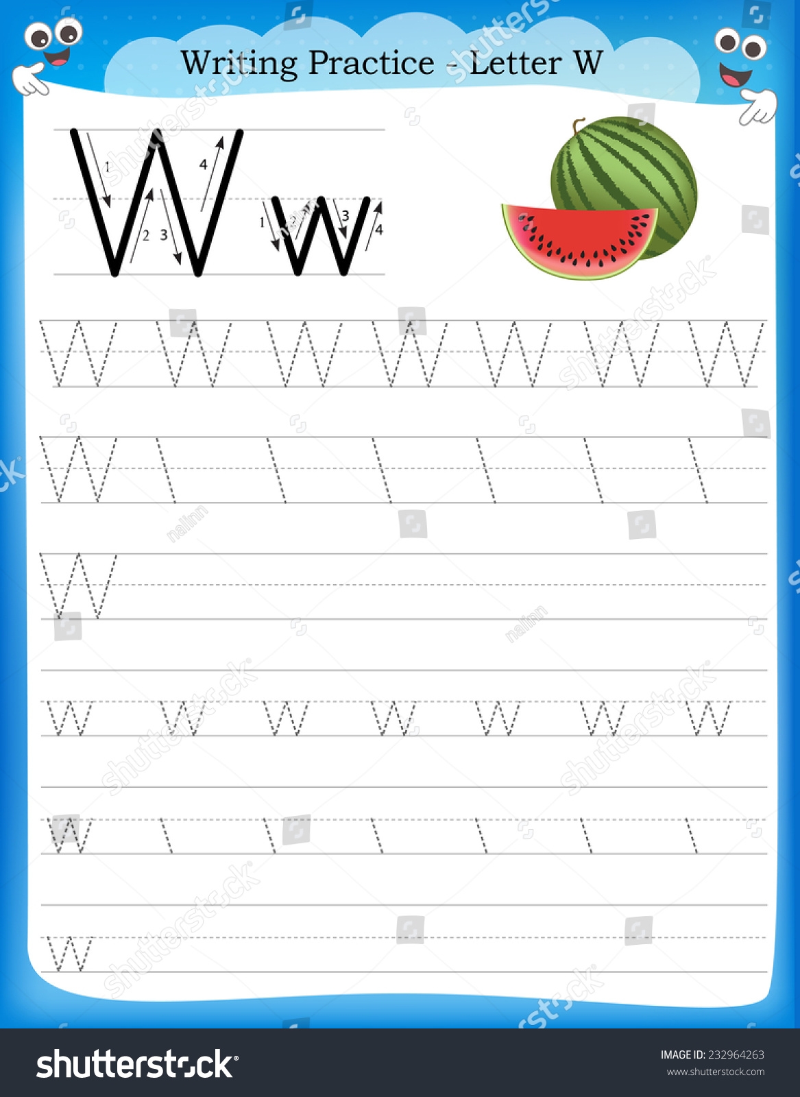 Writing Practice Letter W Printable Worksheet Stock Vector Royalty Free 232964263 Shutterstock