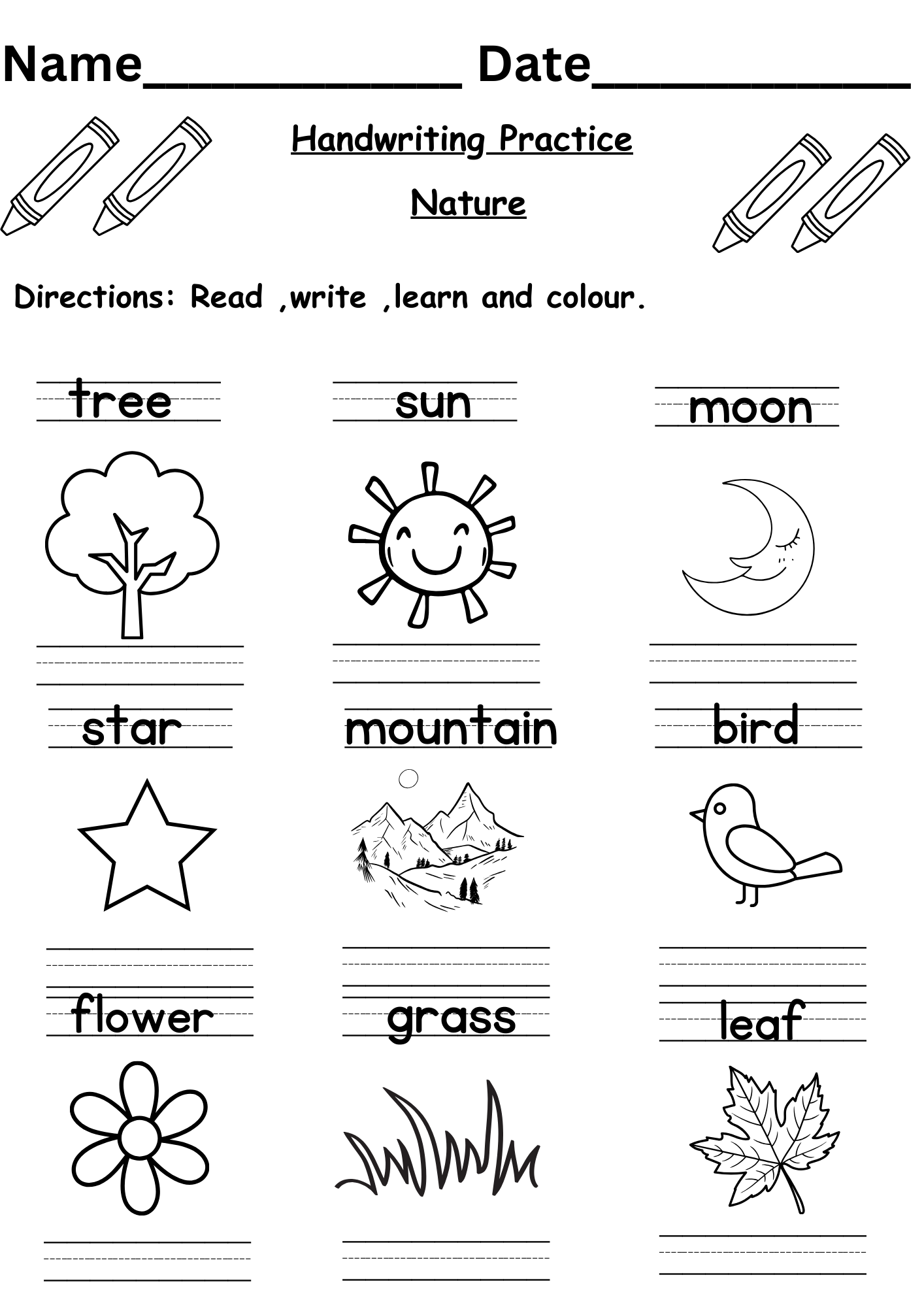 handwriting worksheets for kindergarten